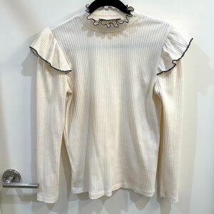 Loft Cream with Black Detail Long Sleeved Top